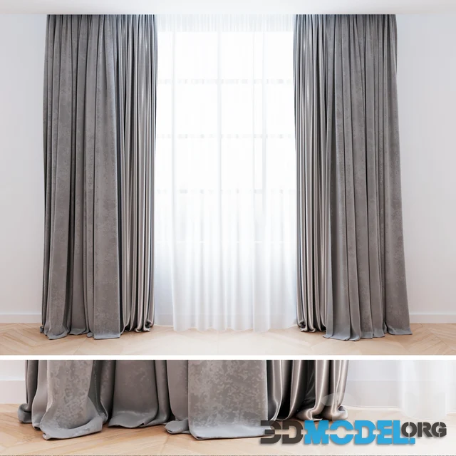 3D Model – Curtains gray velvet with tulle