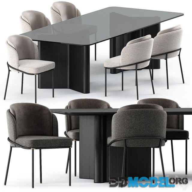 FIL NOIR chair and LOU Dining Table by Minotti