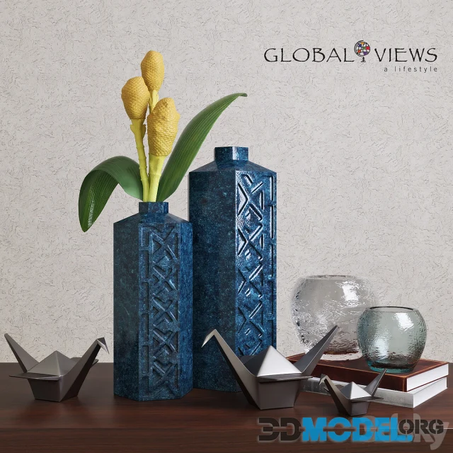 Global Views Bezel Vase-Ink Large