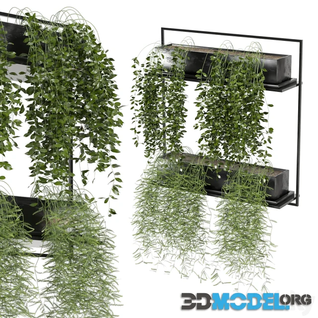 3D Model – Indoor hanging plants in metal box set 142