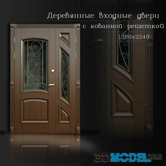 Wooden door with wrought