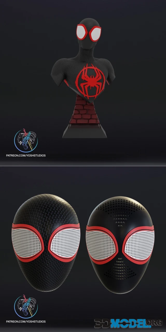 Miles Spiderman Bust and Miles Mask and faceshell – Printable