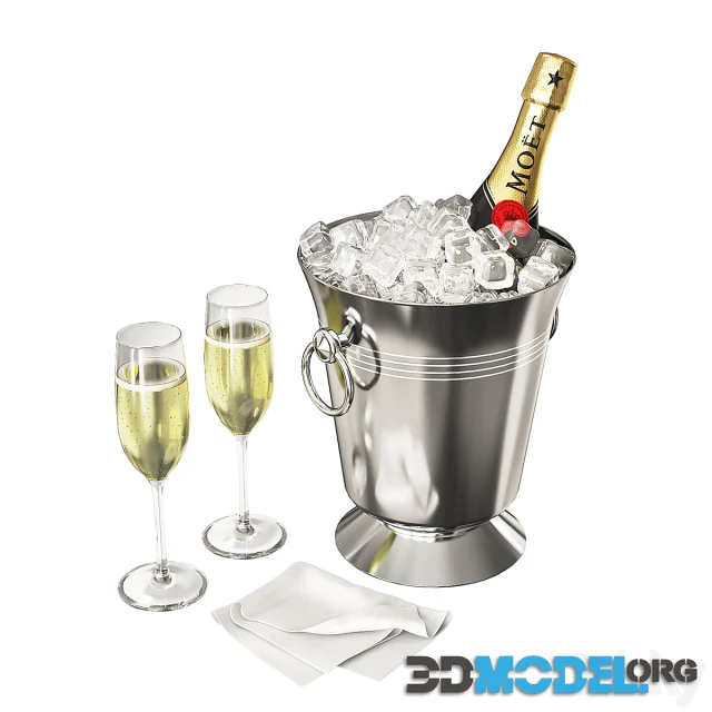 Champagne moet in ice bucket and glasses