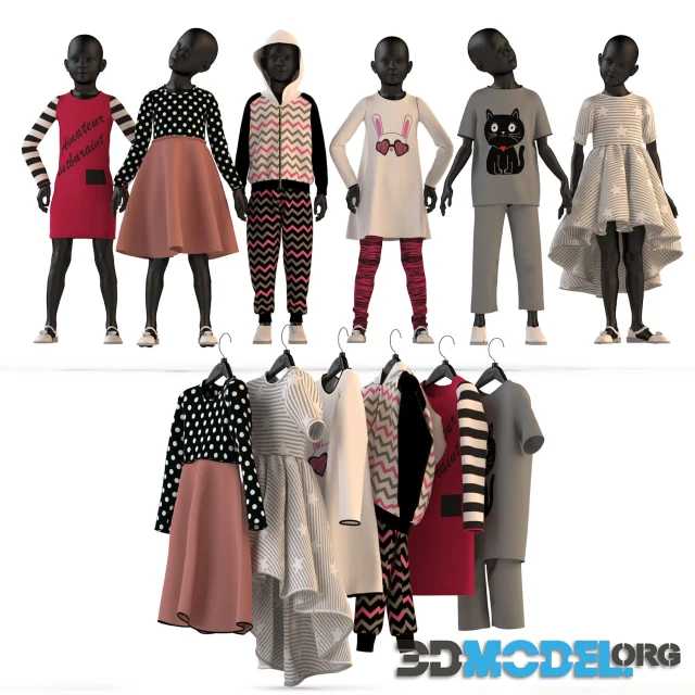 Childrens clothing on mannequins and hangers 2