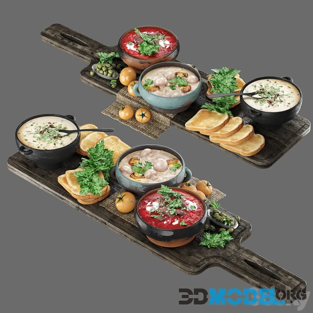Food soups with vegetables and bread