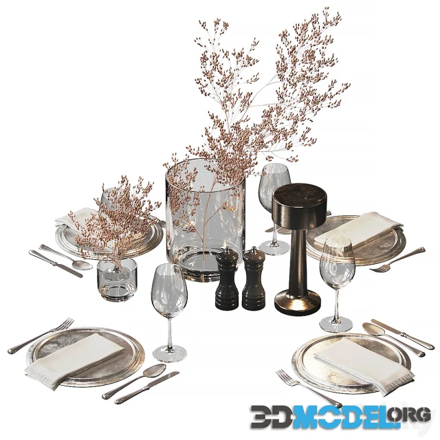 Serving set with dried flowers