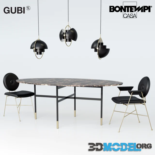 Bontempi Glamor table Penelope chair and Gubi Multi-Lite