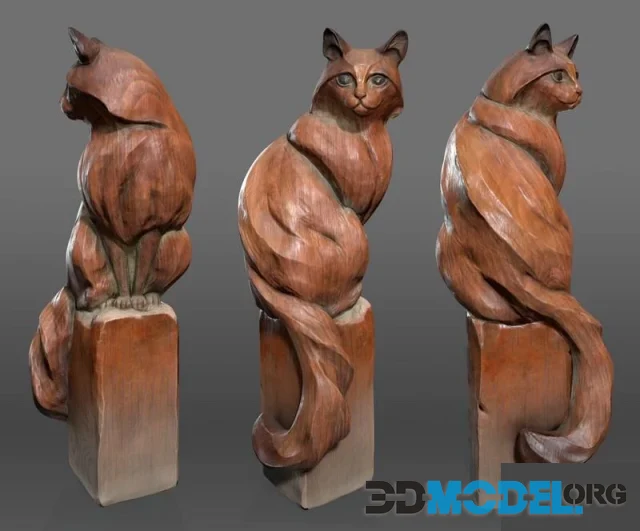 Cat wood sculpture (PBR)