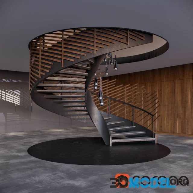 3D Model – Spiral staircase with installation