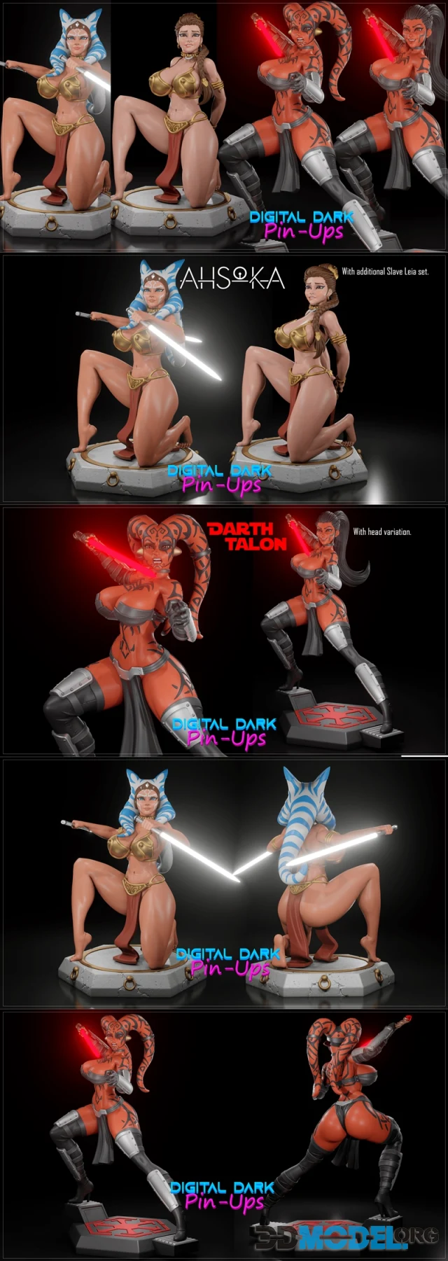 Digital Dark Pin-Ups - Ahsoka and Leia – Printable