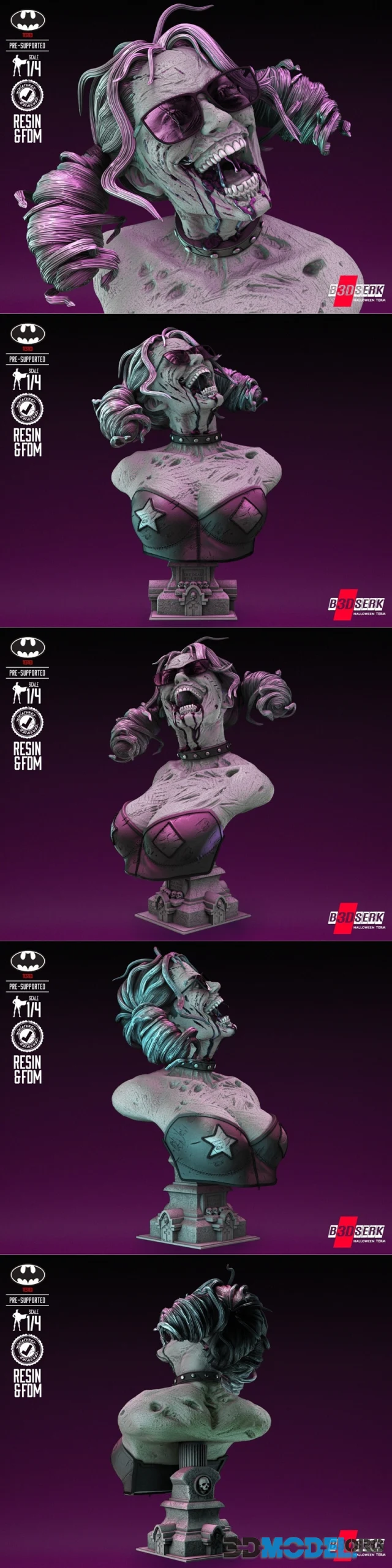 B3DSERK - Harley Queen Zombie Bust – Printable