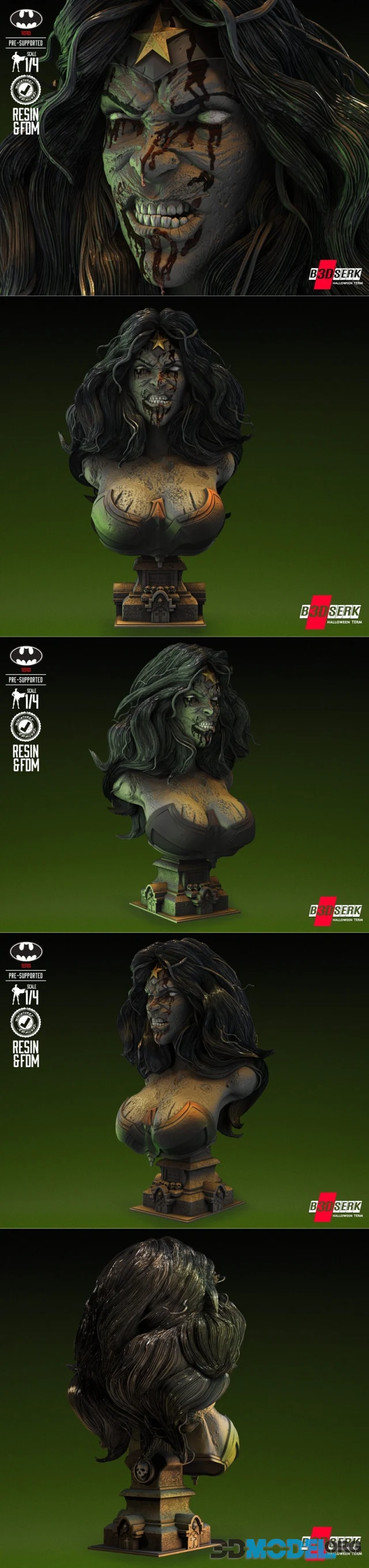 B3DSERK - Wonder Woman Zombie Bust – Printable
