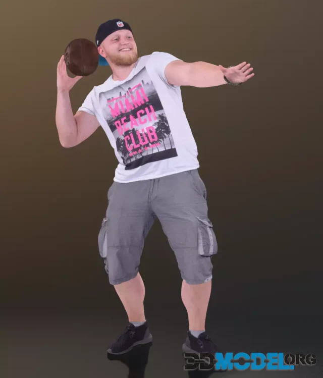 Athletic man Peter in shorts and a T-shirt playing with a ball 3D SCAN