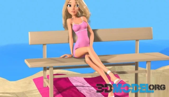 California Girl blonde with blue eyes on a bench (PBR)