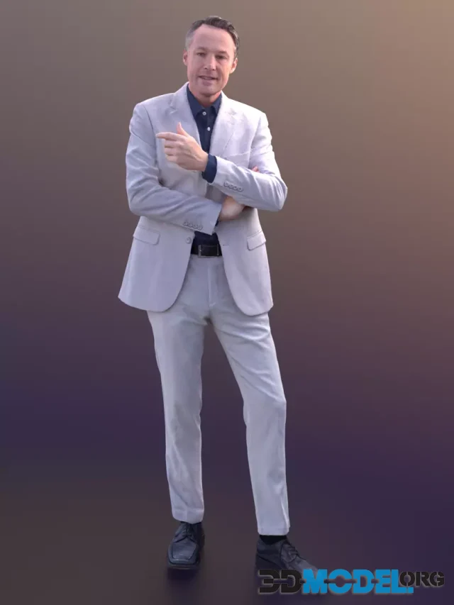 Carlos man in an elegant white suit in a conversational pose 3D SCAN