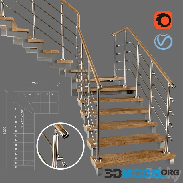 Contemporary corner staircase with staggered steps