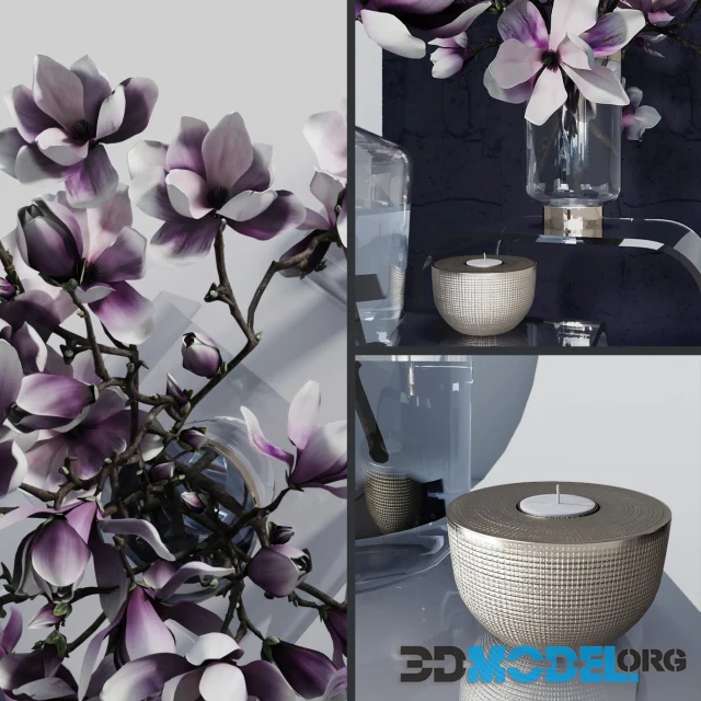 Decorative set with magnolia and tables