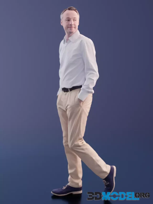 Man Carlos in light-colored clothes in a standing pose 3D SCAN