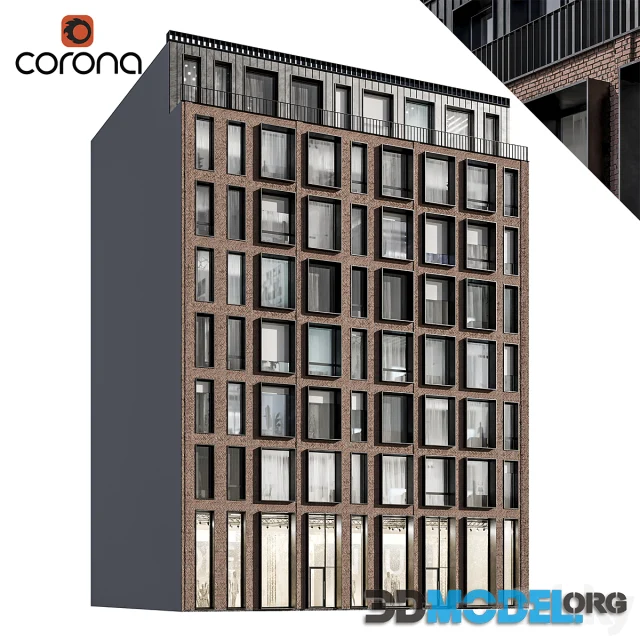 Modern residential facade 01 night + interiors