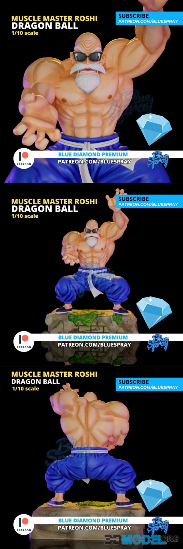 3D Model – Blue Spray - Muscle Master Roshi Sculpture – Printable