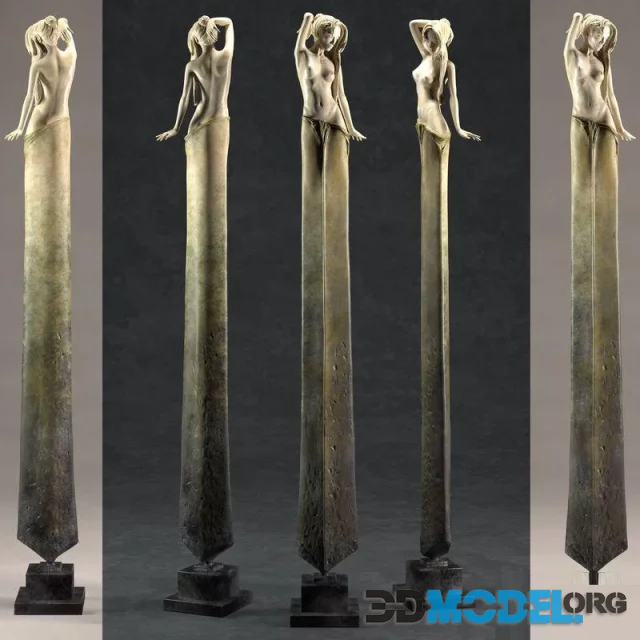 Briseis four bronze sculptures of woman on pole (PBR)