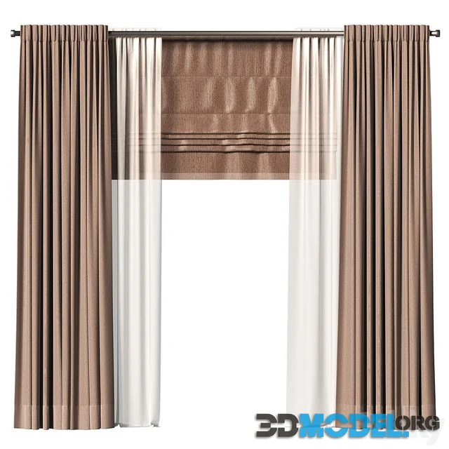 Curtains brown with tulle and roman