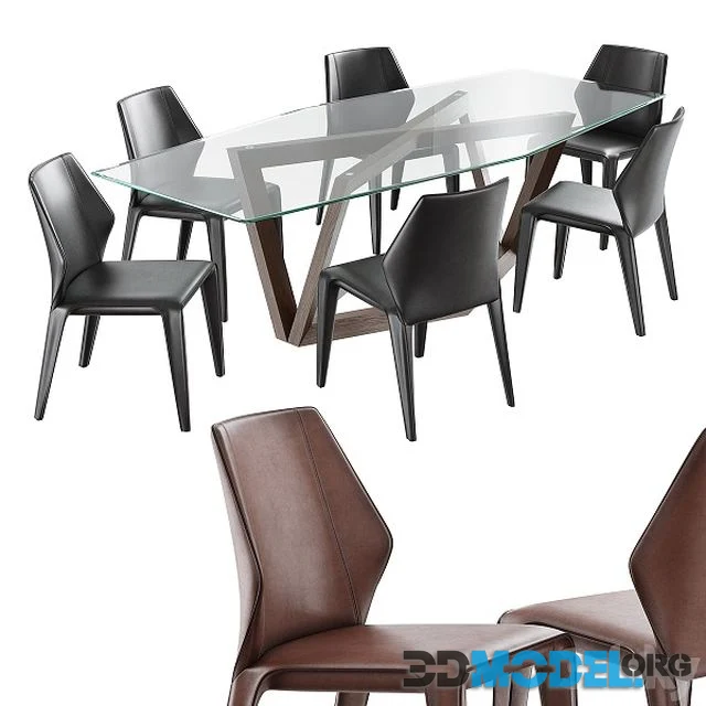 3D Model – Dining set natuzzi frida chair C014 hex table E015