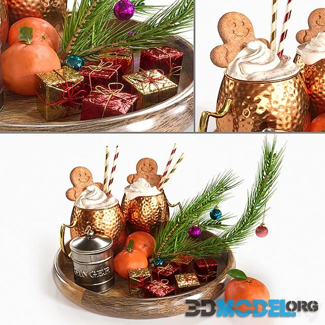 Drinks on a tray with ginger biscuits