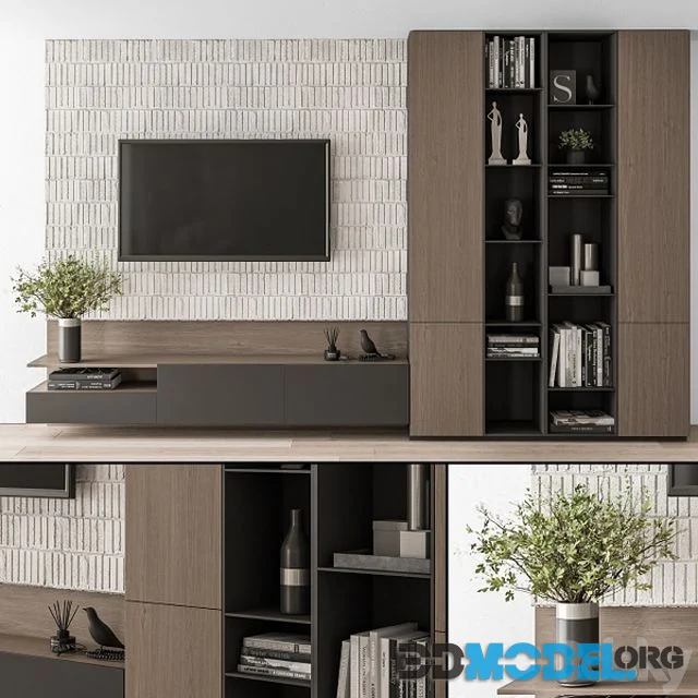 TV Wall Concrete and Wood - Set 22