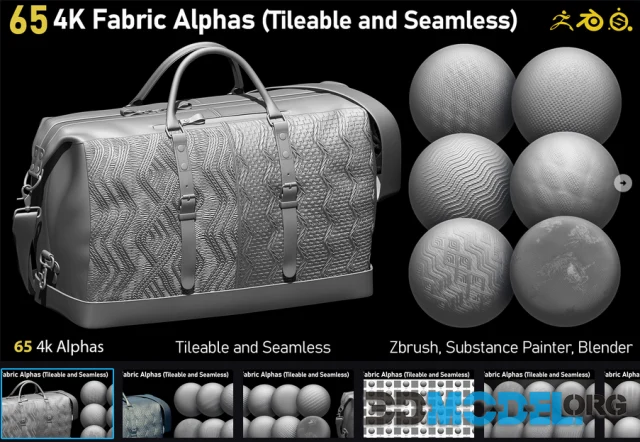 65 4K Fabric Alphas(Tileable) PNG-Zbrush-Substance Painter-Blender ...