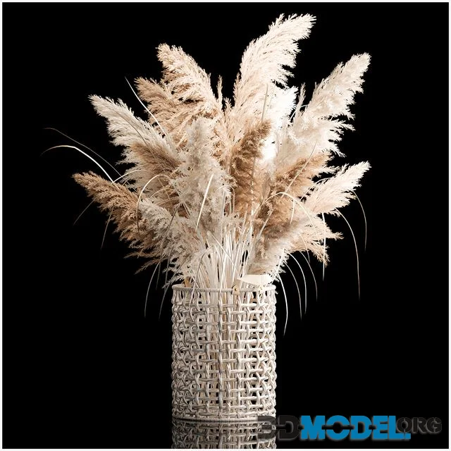 Bouquet of white dried flowers in a wicker basket 256