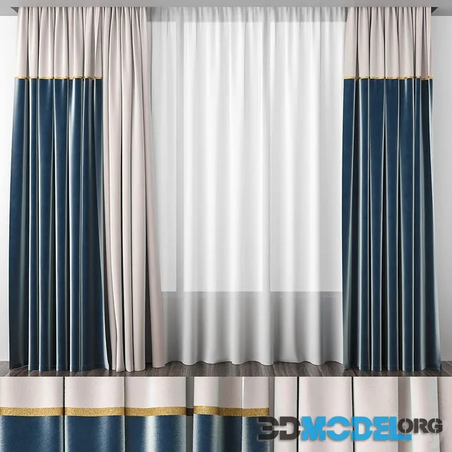Curtain ivory and blue velvet