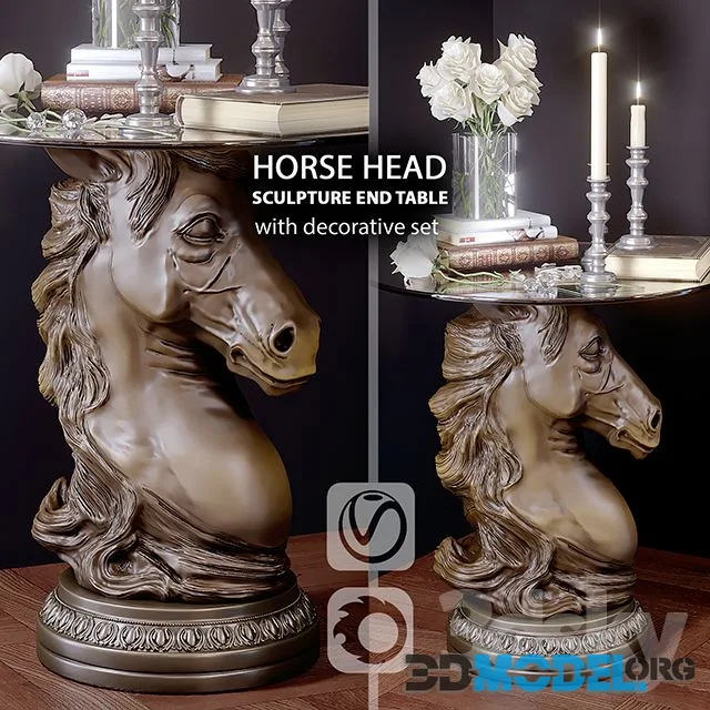 Horse Head Sculpture End Table and decorative set