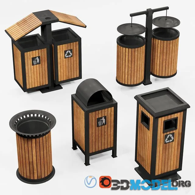 3D Model Outdoor Wooden Trash Bins   Outdoor Wooden Trash Bins.webp