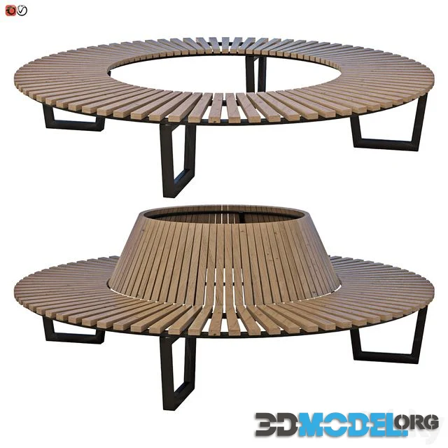 Park bench under a tree round set 02
