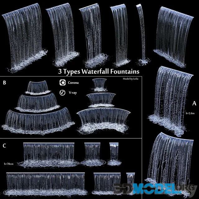3 types of waterfall Fountains cascade in different sizes