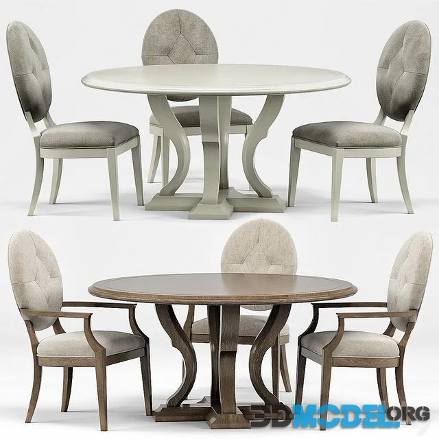 Clarke Oval Dining Chair, Michaela Round Dining Table