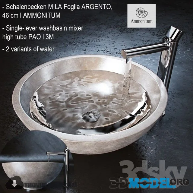 Faucet and sink_003 (Schalenbecken MILA Foglia ARGENTO, 46 cm, AMMONITUM)
