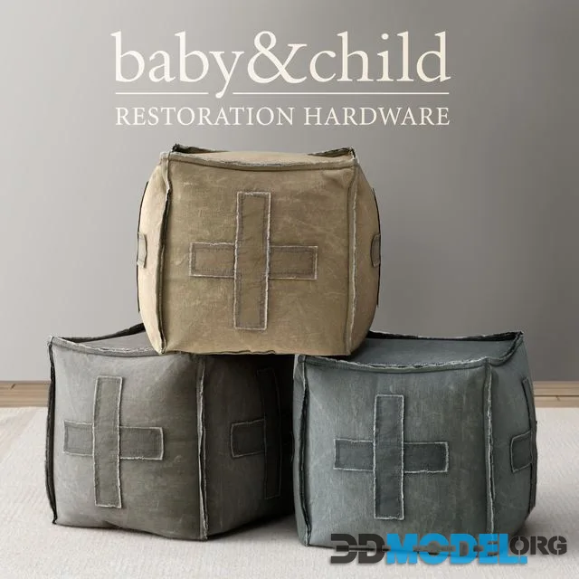 RH DISTRESSED CANVAS SQUARE POUF