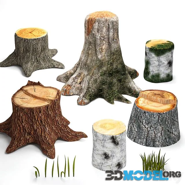 Tree stumps collection & grass