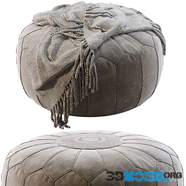 Vintage Round Moroccan Pouf Hand Tooled In Marrakech