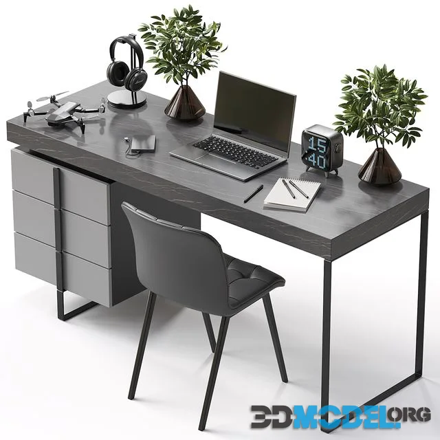 Workplace (with plants, decor and electronics)