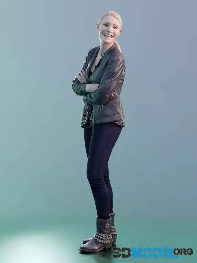 Blonde Kim in a leather jacket and boots (3D-Scan)