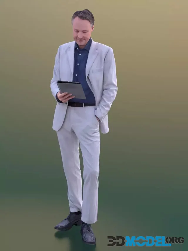 Business man Carlos in a light suit and black shirt (3D-Scan)