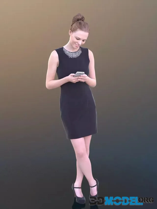 Valeska girl in a standing pose with a smartphone in her hands (3D Scan)
