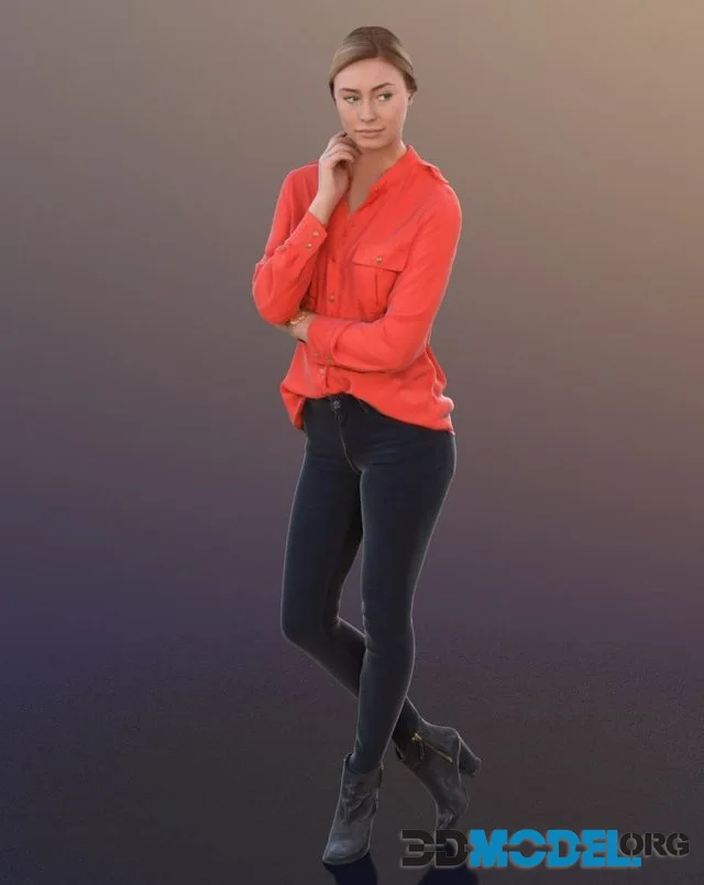 Ramona girl in trendy jeans and red shirt (3D-Scan)