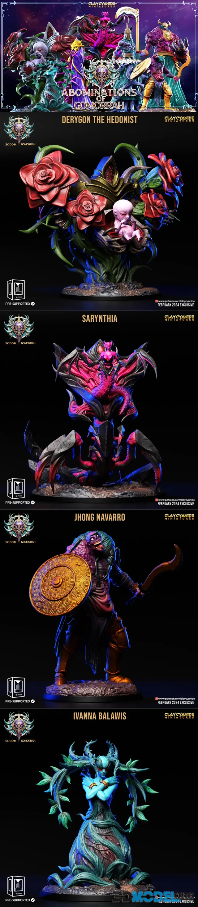 Clay Cyanide Miniatures - Abominations of Gomorrah February 2024 – Printable