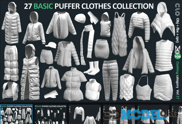 27 BASIC PUFFER CLOTHES COLLECTION: ZPRJ + OBJ + FBX / Marvelous + Clo3d
