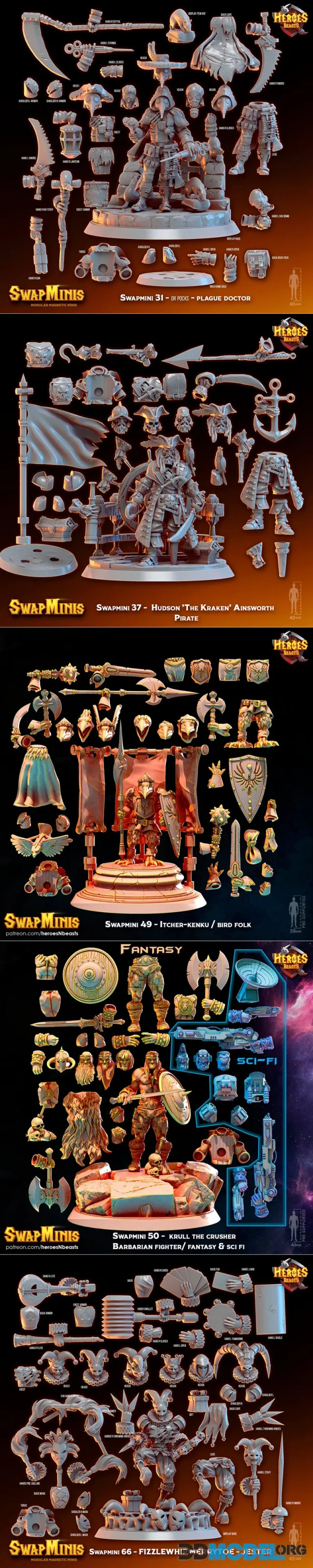 Heroes & Beasts – Swapmini 31 and Swapmini 37 and Swapmini 49 and Swapmini 50 and Swapmini 66 – Printable