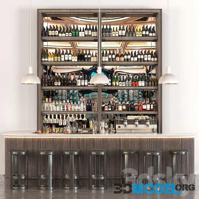 Bar with equipment and alcohol